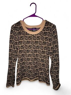 Jolie & Joy Tan & Black Geometric Crewneck Sweater